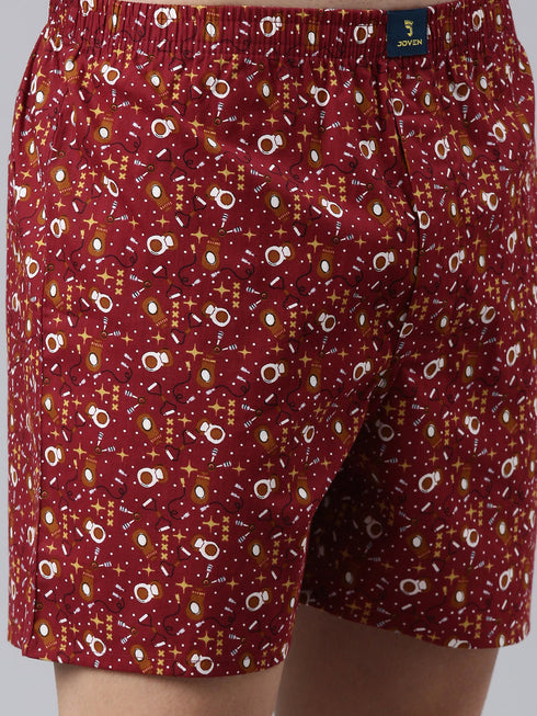 Maroon Printed Pure Cotton Boxer